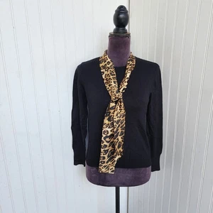 Zara maglia maglione girocollo raso cravatta fiocco leopardato ghepardo nero taglia S - Foto 1 di 10