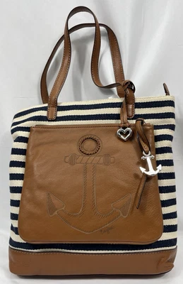 NWT BRIGHTON ANCHOR HARBOR TOTE NAUTICAL SHOULDER HANDBAG BROWN LEATHER - Image 1 of 4