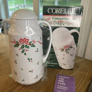 Vintage Corelle Compatibles Winter Holly Christmas 1 QT Thermal Server-Carafe - Picture 1 of 3