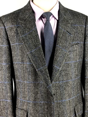 Blazer Abrigo Deportivo 42S Hickey Freeman EE. UU. Vintage 2 Botones Lana Tweed Gris Azul Foto 1 de 4