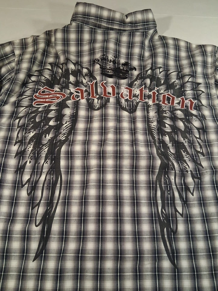 Элитная рубашка MMA для взрослых размер XL серая тень клетчатая вышитая сальбационная на пуговицах - Изображение 1 из 4