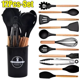 12 Pcs Kitchen Utensils Set Silicone Cooking Nonstick Spatula Turner Spoon Tools - Picture 1 of 13