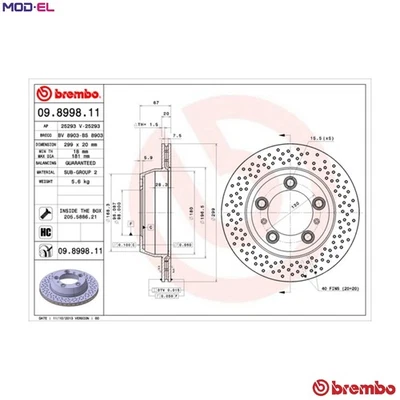2x BRAKE DISC 09.8998.11 FOR PORSCHE BOXSTER/718 CAYMAN DPHA/MDD.NC 2.5L 4cyl - Image 1 of 4