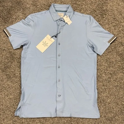 Ike Behar Pure Linen Luxe Travel Button Up S/S Shirt Sky Blue Mens S - Image 1 of 4