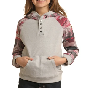 Rock & Roll Cowgirl® Youth Girl's Contrast Sleeve Hoodie RRGT94R0AX - Picture 1 of 14