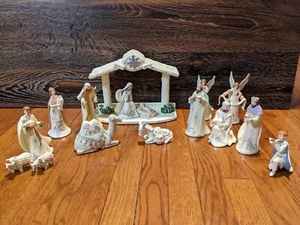 Hawthorne Village Silver Blessings Porcelain Nativity Set- Complete 15 Pc- 2004 - Picture 1 of 6