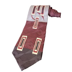 Vintage Men's Tie Screenplay Martin Wong Silk Necktie Red Silver Gray Geometric - Picture 1 of 5