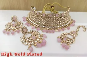 Wedding Jewelry Bollywood Wedding Choker High Gold Plated Choker Necklace Set - Picture 1 of 1