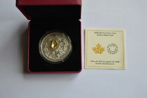 2018 $ 30 Gold Ahornblatt 2 Unzen Silbermünze Gold Oberfläche COA - Bild 1 von 3