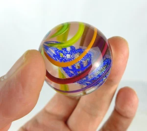 Vintage Eddie Seese dichroitisch & Bandwirbel Kunst Glas Marmor 2003 1,5" - Bild 1 von 9