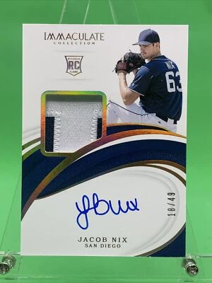 JACOB NIX 2019 PANINI IMMACULATE COLLECTION ROOKIE PATCH AUTO 18/49 San Diego - Image 1 of 4