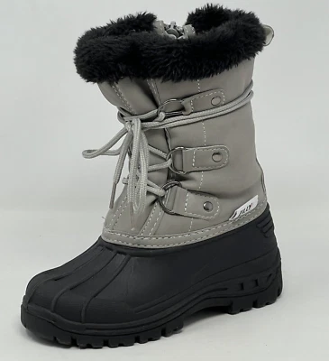 Kids 8 LILLY Winter Snow Zip Girl Boots Black Gray Faux Fur Waterproof Insulated - Image 1 of 4