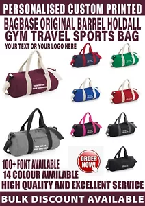 Personalised Custom BagBase Original Barrel Bag Duffle Gym Travel Holiday BG140 - Picture 1 of 25