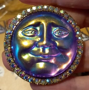 Seaview MOONFACE Brooch PURPLE Beautiful STUNNING Sparkly VINTAGE STYLE - Picture 1 of 18
