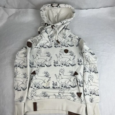 Sudadera para mujer Naketano con estampado de ciervos pequeña blanca con capucha cuello de cuervo Foto 1 de 4