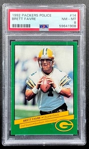 Brett Favre PSA 8 1992 Police RARE 1st Green Bay Packers Card XRC Rookie RARE - Bild 1 von 2