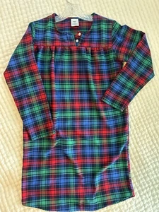 Lands End Girls Flannel Nightgown Deep Sea Navy Festive Plaid Long Sleeve Sz 12 - Picture 1 of 8