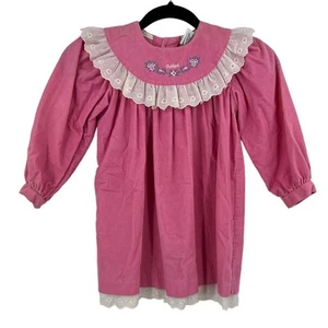 OshKosh Pink Embroidered Eyelet Lace Collar Vintage Ruffle Dress Girls Size 4 - Imagen 1 de 11