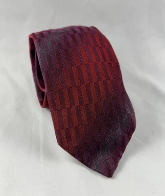 Corbata de vestir Kenneth Cole Reaction para hombre roja púrpura a cuadros geométricos Foto 1 de 4