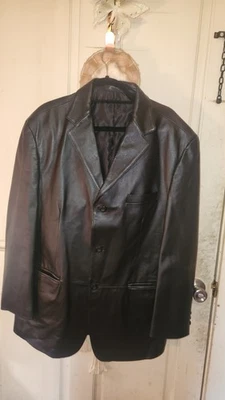 Chaqueta Blazer Stafford Executive Negra Cuero Genuino Para Hombre Talla Grande Foto 1 de 4