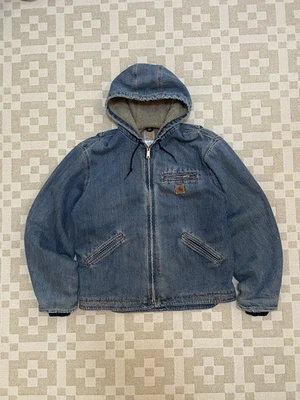 Carhartt мужской джинсовой ткани Jean куртка J239 LVN с капюшоном шерпа с подкладкой размер большой - Изображение 1 из 4