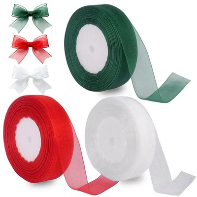 3 rollos 150 yardas de cinta transparente de organza de 1 pulgada cintas de envoltura de Navidad rojas... Foto 1 de 4