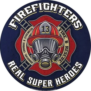 Letrero de metal abovedado de 15" de bomberos superhéroes reales - Imagen 1 de 1