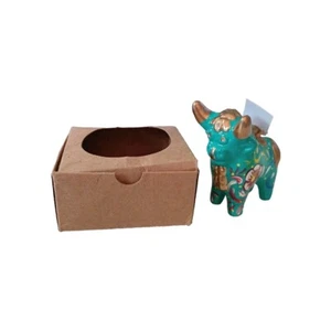 Verde Jade Firtildady Buena Salud Bull Hand Painted Ceramic Figurine 2.2" Teap - Picture 1 of 3