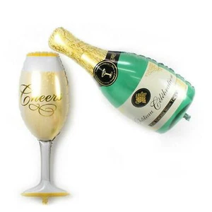 Champagne Bottle and Glass Balloon Set, 2 Large Photo Prop Party Decor Balloons - Picture 1 of 12