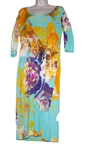 Vestido Just Cavalli Azul Floral Mangas 3/4 Hasta la Rodilla Viscosa Elastizado Talla:L - Imagen 1 de 3