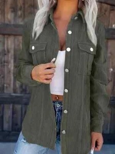 NEW Corduroy Shirt Women's XL Army Green Button Down Casual Pockets Oversized - Picture 1 of 6