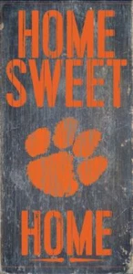 Clemson Tigers Home Sweet Home Wood Sign 12" x 6" [NEW] NCAA Man Cave Den Wall - Picture 1 of 1
