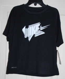 NWT Nike Dri-FIT Double Swoosh Logo Boy's 6 Black Short Sleeve T-shirt Top - Picture 1 of 2