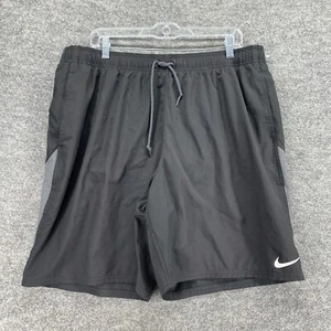 Nike Swim Trunks Men 38 Black High Rise Drawstring Pockets Elastic Waist Lined - Picture 1 of 8