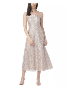 Abito donna JS Collections in rete ricamato champagne taglia 14 difettoso - Foto 1 di 4