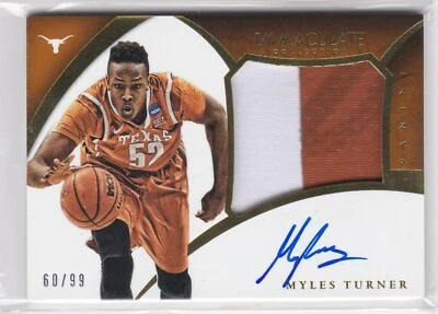 2015 Panini Immaculate Premium Patch #347 Myles Turner RC Rookie Card Auto /99 - Image 1 of 2