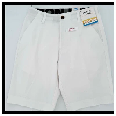 Shorts elásticos masculinos IRON CO (TAMANHO 29) cintura flexível frente plana BRANCO SÓLIDO novo - Imagem 1 de 4