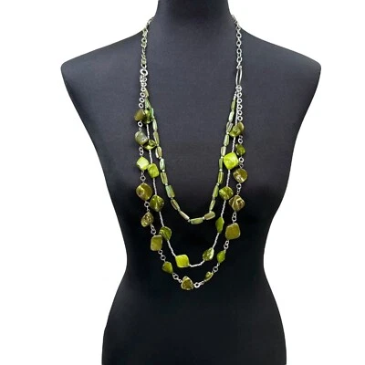 NY & Co Green Glass Multi Strand Necklace Chunky Statement Fashion Jewelry 19 in - Image 1 of 4