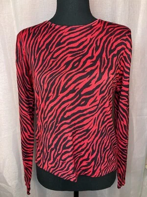 Винтажная шелковая красная и черная блузка с принтом зебра 90-х Lord & Taylor Petite с длинным рукавом - Изображение 1 из 4