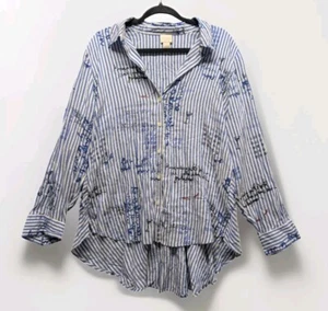 Top túnica con botones Chicos para mujer talla 2 Lg azul blanco a rayas arte peplum camisa - Imagen 1 de 17
