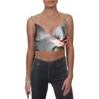 Speechless Womens Silver Floral Print V-Neck Crop Top Blouse Juniors 0  5229