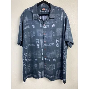 Harley Davidson Tori Richard Milwaukee Teschio Manica Corta Bottoni Camicia Uomo 2XL - Foto 1 di 13