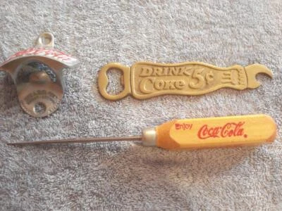 VINTAGE LOT OF 3 COCA-COLA MEMORABILIA (ICE PICK, BOTTLE OPENER, CAN OPENER) - Image 1 of 4