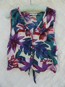 Karen Kane Blouse Misses L Rayon White Green Blue Purple Traveler MINT - Picture 1 of 5