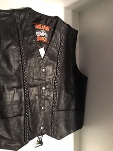 Vtg Silver Bike Black Genuine Leather Size Lg Biker Vest. NWT  - Picture 1 of 7