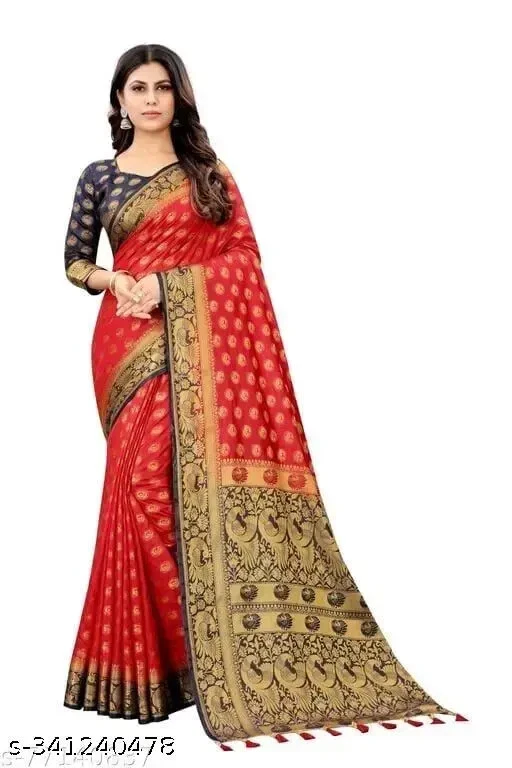 Sari de seda Banarasi de nailon para mujer con pieza de blusa para correr Foto 1 de 1