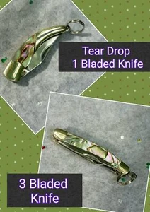 2 Mini Pocket Knives-1"Abalone Tear Drop & Abalone 3 Bladed Knife/unique jewelry - Picture 1 of 3