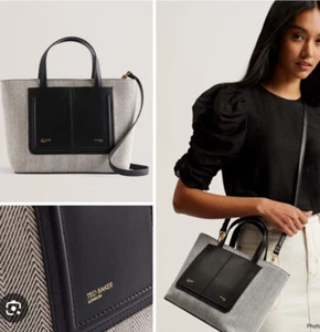 Ted Baker Nishal Small Herringbone Canvas/Leather Tote Bag Black BNWT - Picture 1 of 3