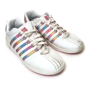 K Swiss Classic Vn Varsity Low White Rainbow Stripe Shoes Mens Size 7M 83343-172 - Picture 1 of 8