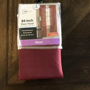 NWT Sheer 84"L 59"W Pocket Window Curtain Panel Red Burgundy Mainstays - Picture 1 of 4